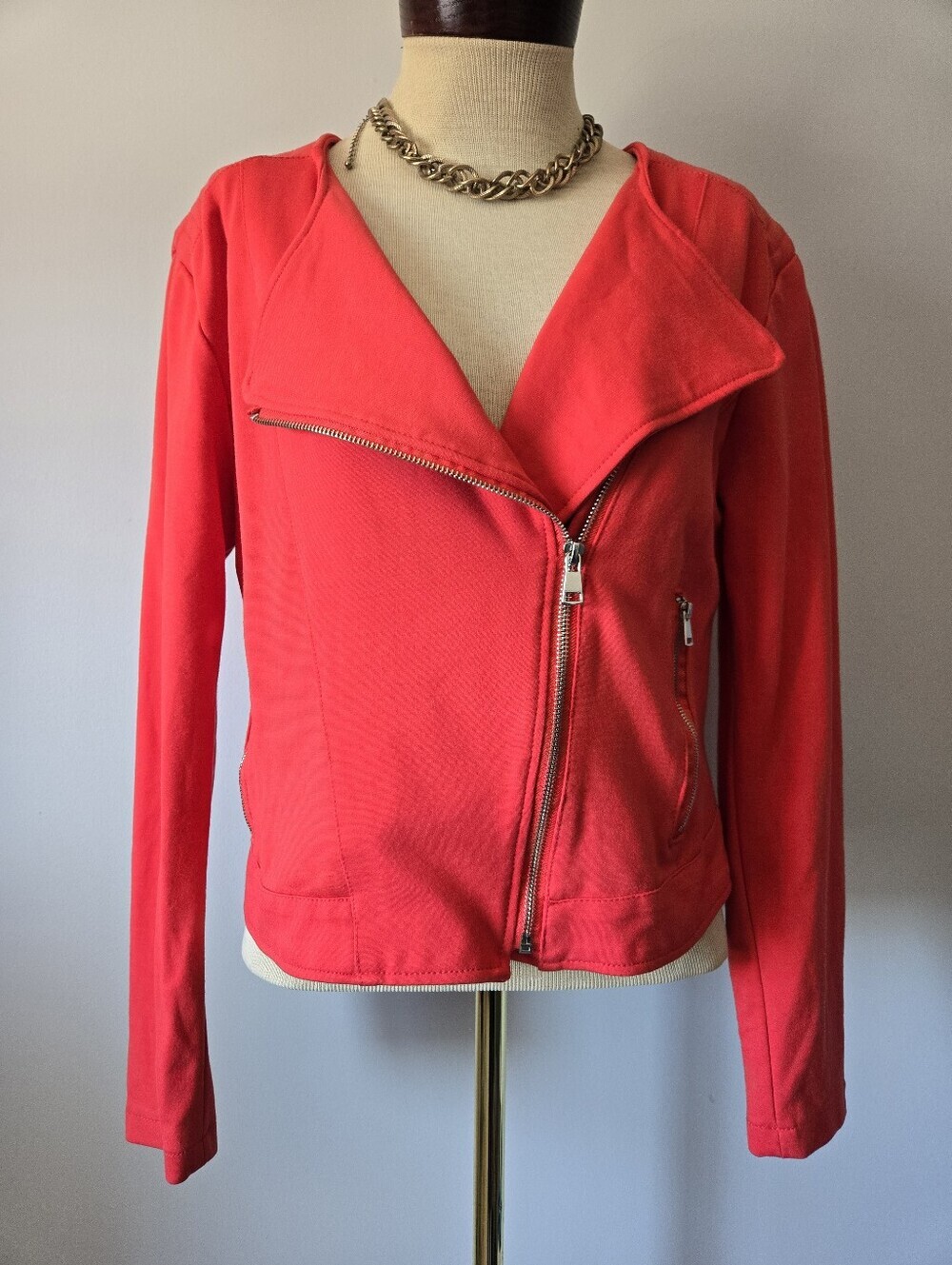 Mason By Suko Orangy Red Asymmetrical Zip Sweater Jacket. Medium